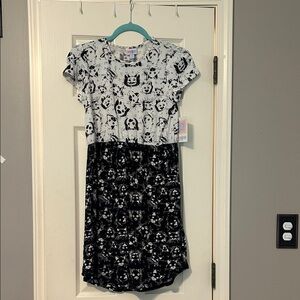 LuLaRoe Kids Dress with Black and White Cat Print